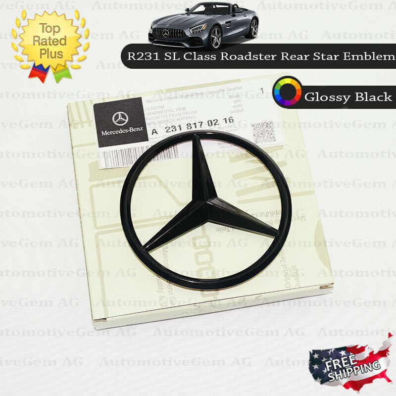 R231 SL63 AMG Trunk Star Badge, Glossy Black Rear Logo Badge, for Mercedes SL450 SL550