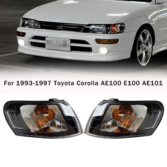 A pair of black front cornering light lenses for 1993-1997 for Toyota for Corolla AE100 E100 AE101