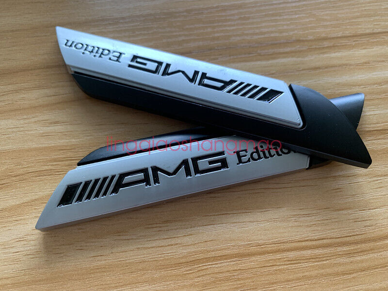 2x Silver/Black AMG EDITION Fender Emblem Badge Decal Sticker for Mercedes-Benz
