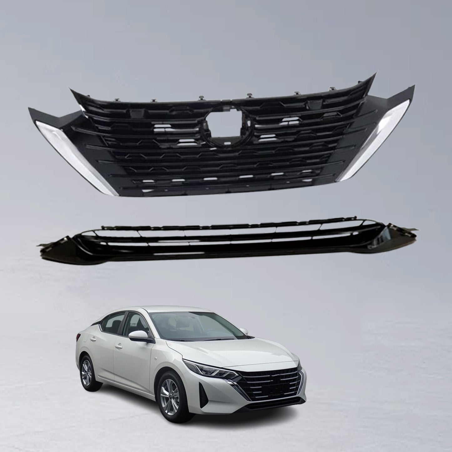 Front Bumper Upper Grille Lower Grille For 2024-25 for Nissan Sentra S SVuY