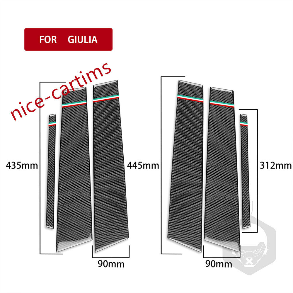 6¡ÁSoft Carbon Fiber Window Pillar Posts Panel Trim for Alfa Romeo Giulia 2017-21