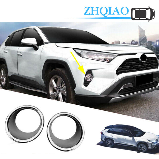 2PCS Circle Chrome ABS Front Fog Light Lamp Cover Trim Fit for Toyota RAV4 2019-2020