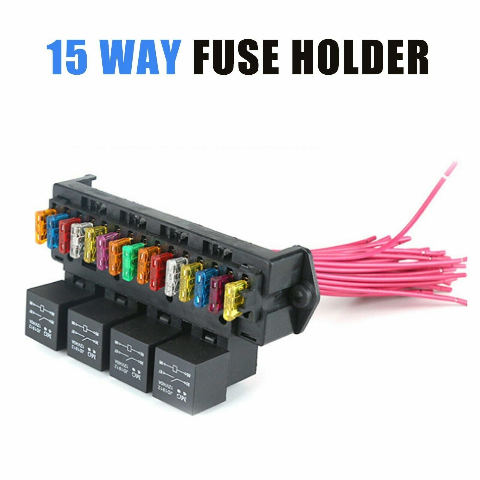 1 Automotive Car Boat 15-way Fuse Box Block Holder w/Relay Wiring Harness AT