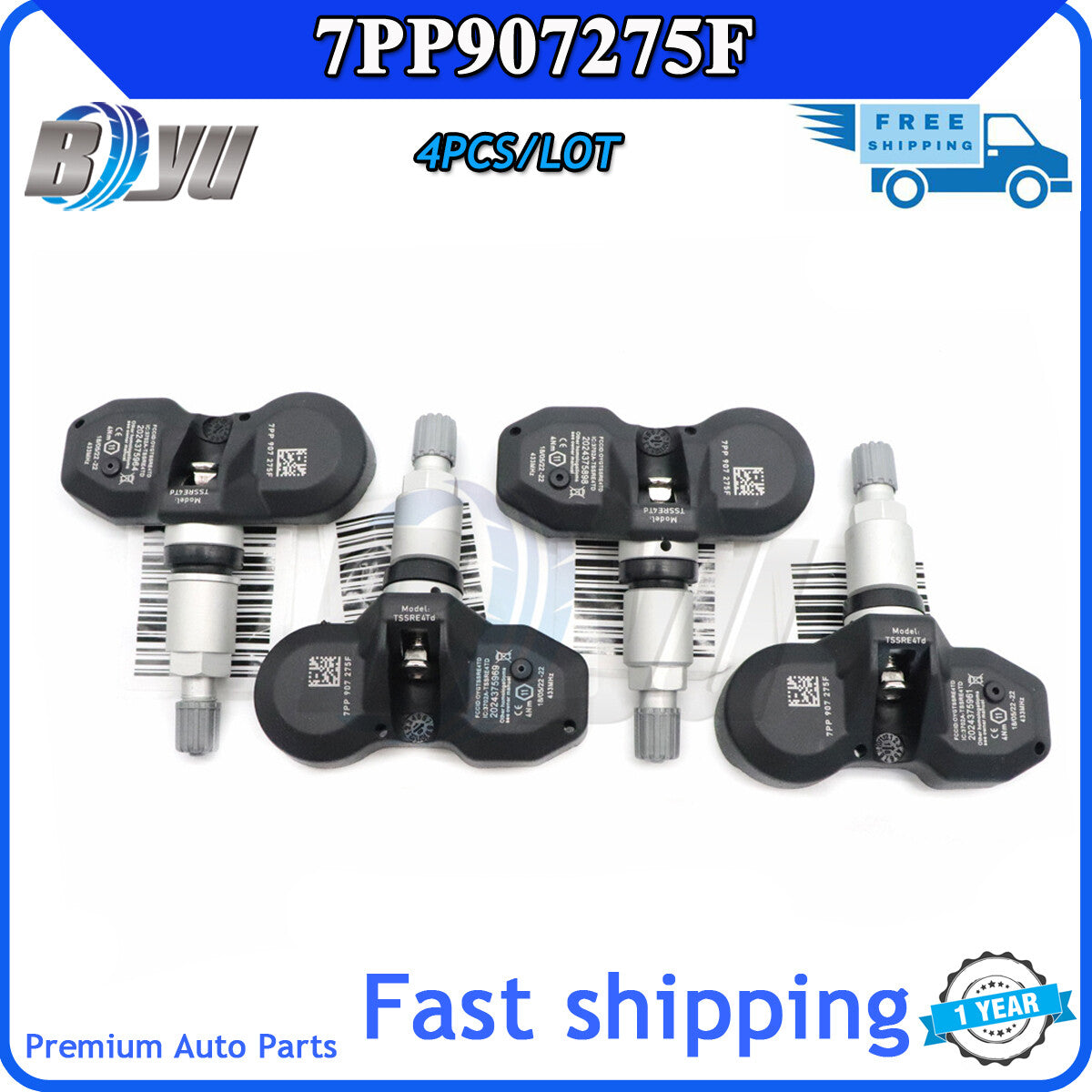 7PP907275F TPMS 4-piece new tire pressure sensor 433MHz, suitable for Audi for A4 , for A6 , for A8 , Q7, R8, for Volkswagen .