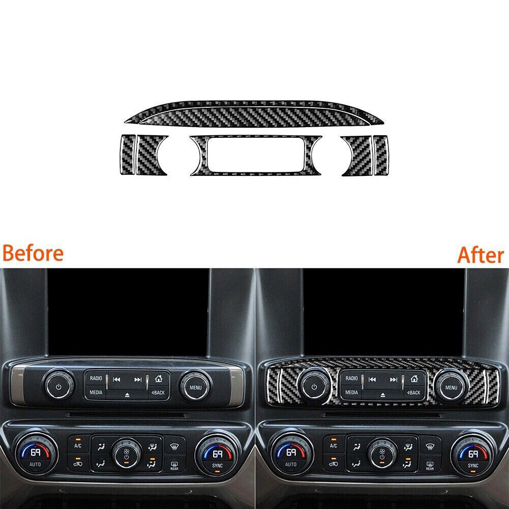 Carbon Fiber Media Radio Control Cover Trim For Silverado for GMC for SIERRA 2014-2018