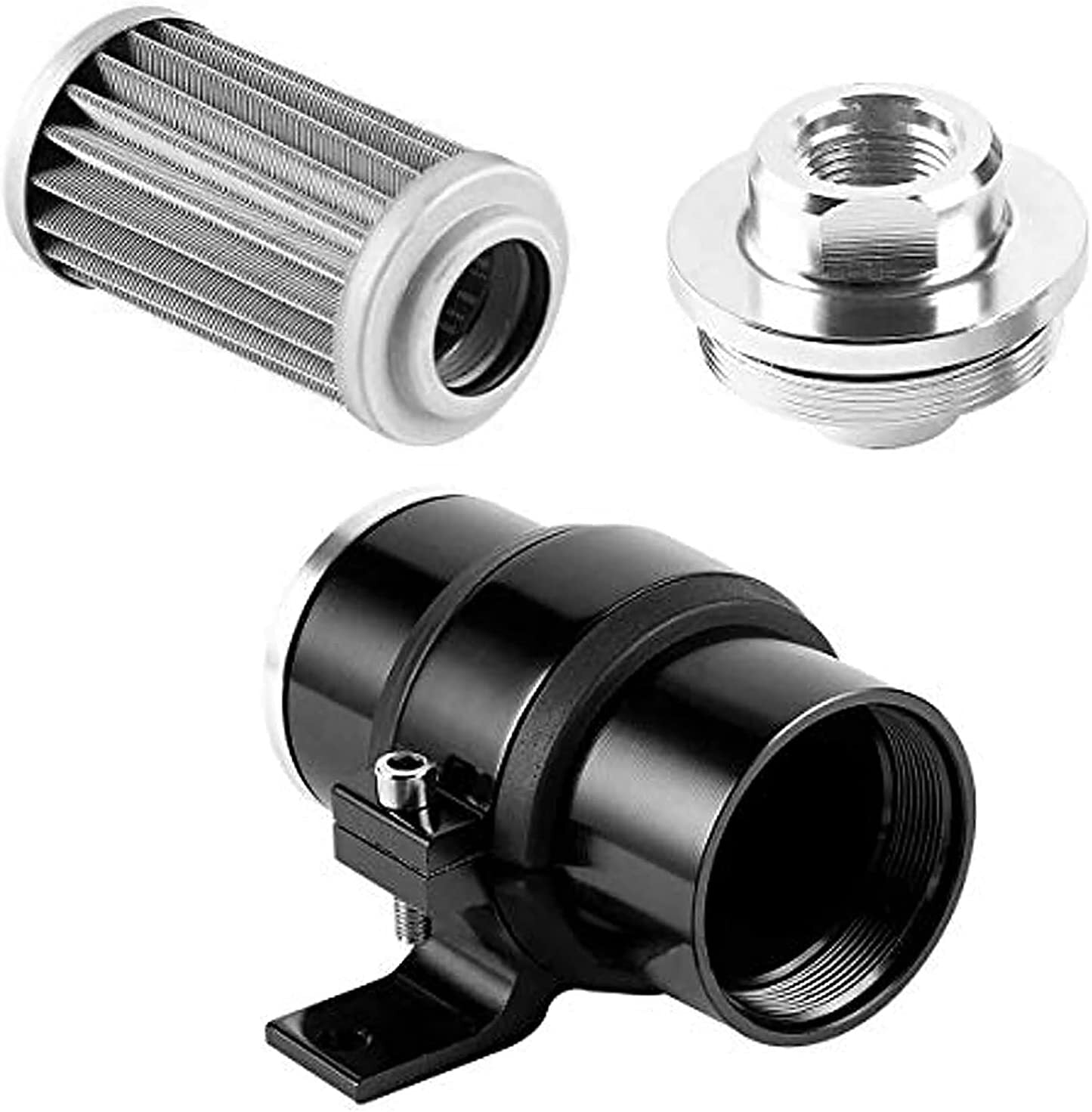 Inline 10-micron fuel filter 6AN 8AN 10AN adapter 50mm cleanable + installable Bracket