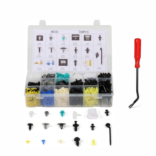 730-piece anti-collision fixing clip kit for car buckles, rivets, and door trim panel clips