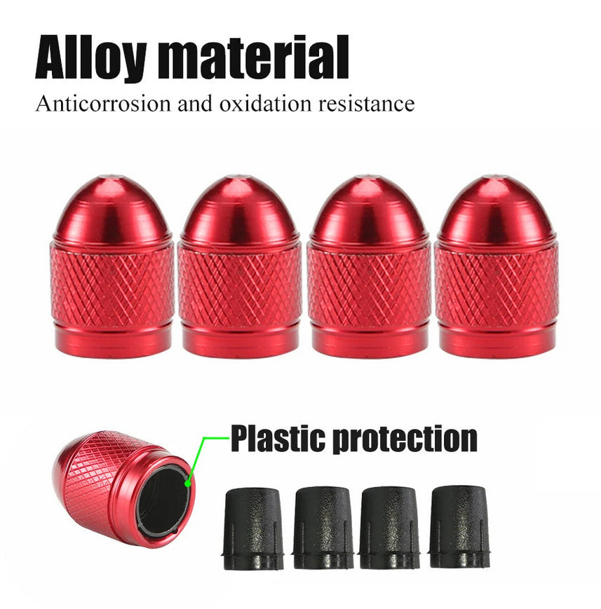 4-piece car tire valve cover rod air dust cover red bullet for Subaru for Saab
