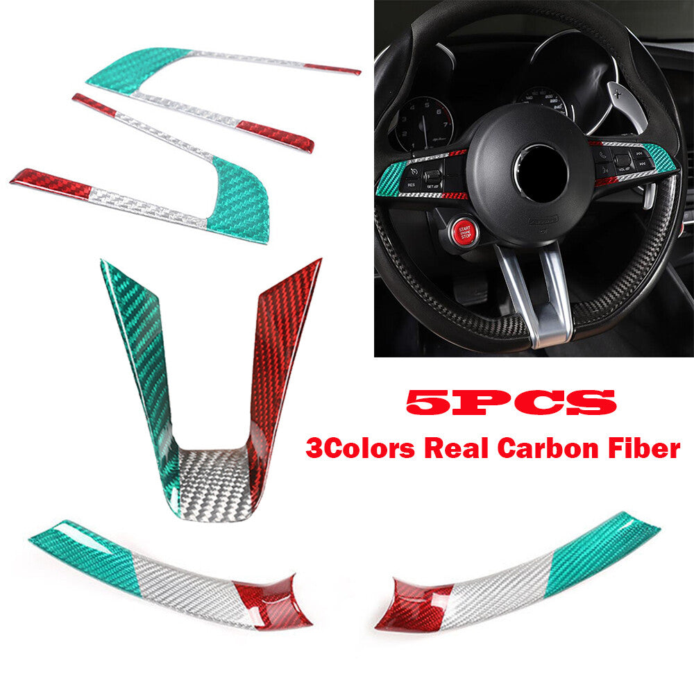 3Color Real Carbon Fiber for Alfa Romeo Giulia 2017-19 Steering Wheel Cover 5PCS