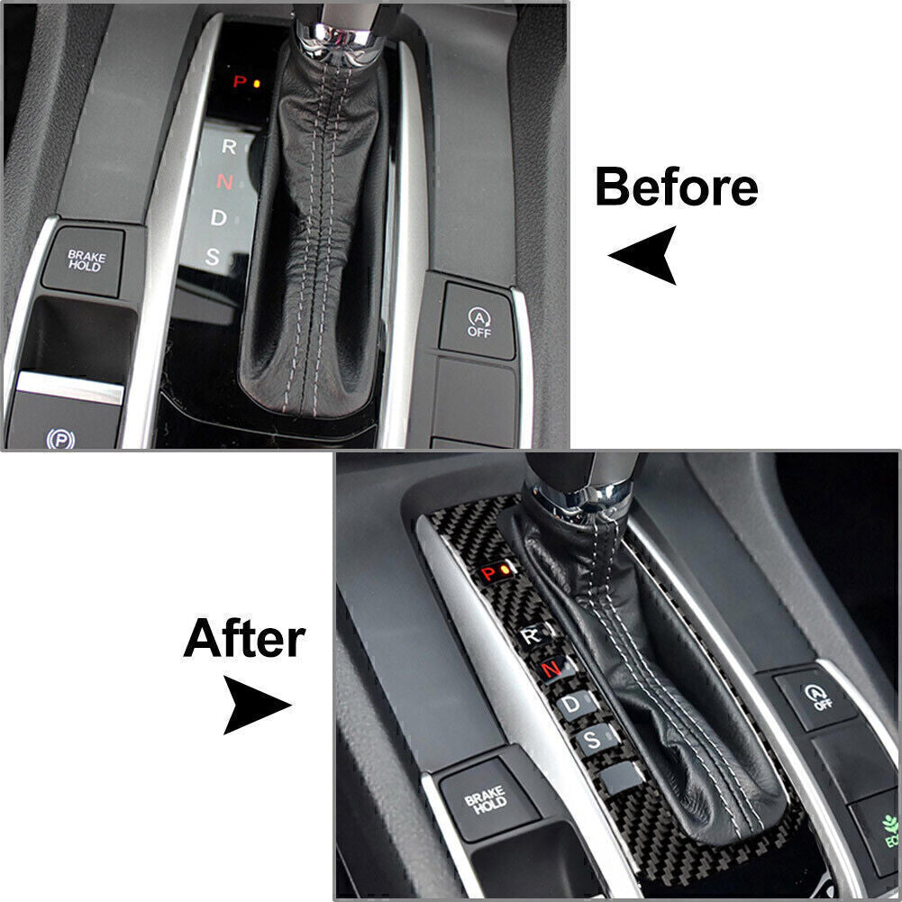 Fits for Honda for Civic 10th 2016-2019 18 Carbon Fiber Gear Shift Knob Panel Cover Trim