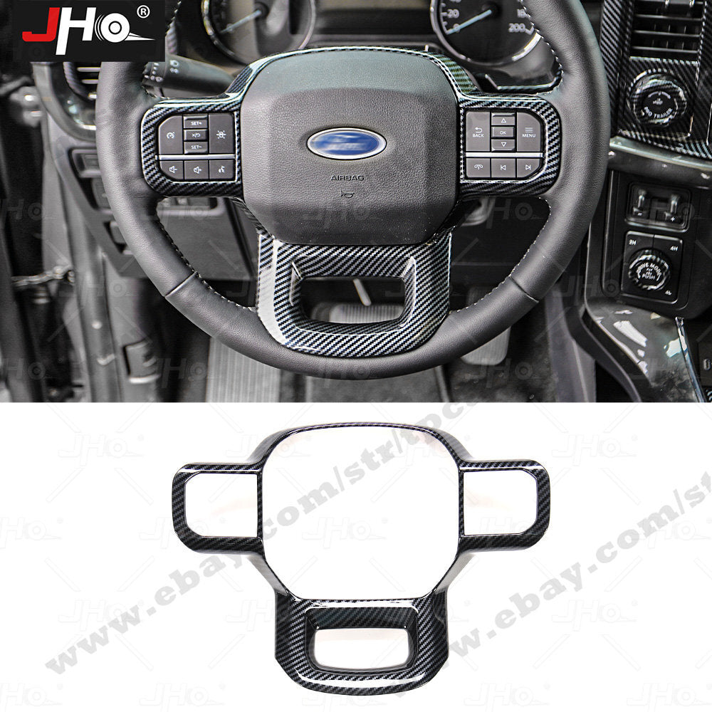ABS Carbon Fiber Car Steering Wheel Cover Trims Frame for Ford F150 F-150 2021+