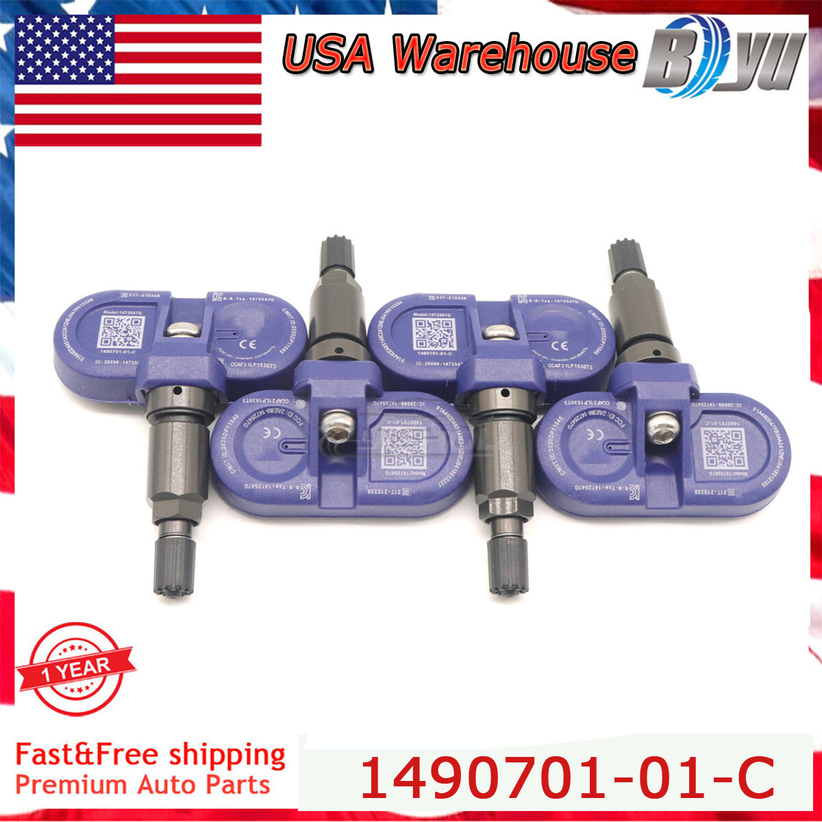 (4) 1490701-01-C for TESLA TPMS Bluetooth Tire Pressure Sensors for Model S 3 X Y