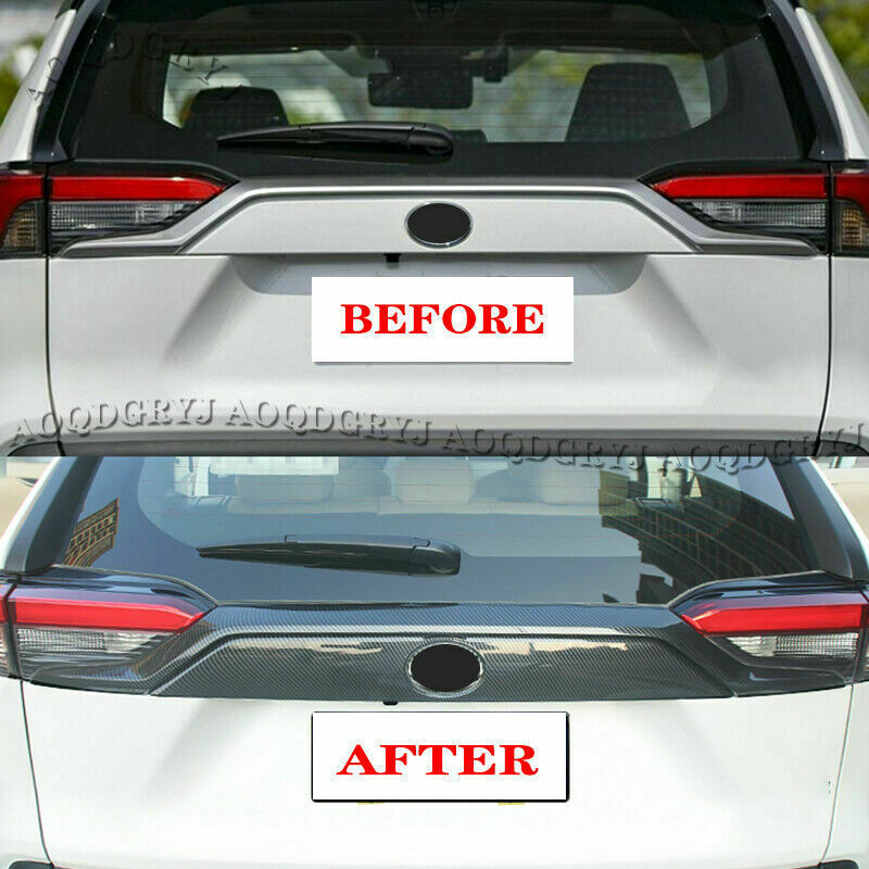 2pc Carbon Fiber Rear Trunk Lid Tailgate Moulding Trim for TOYOTA RAV4 2019-2024