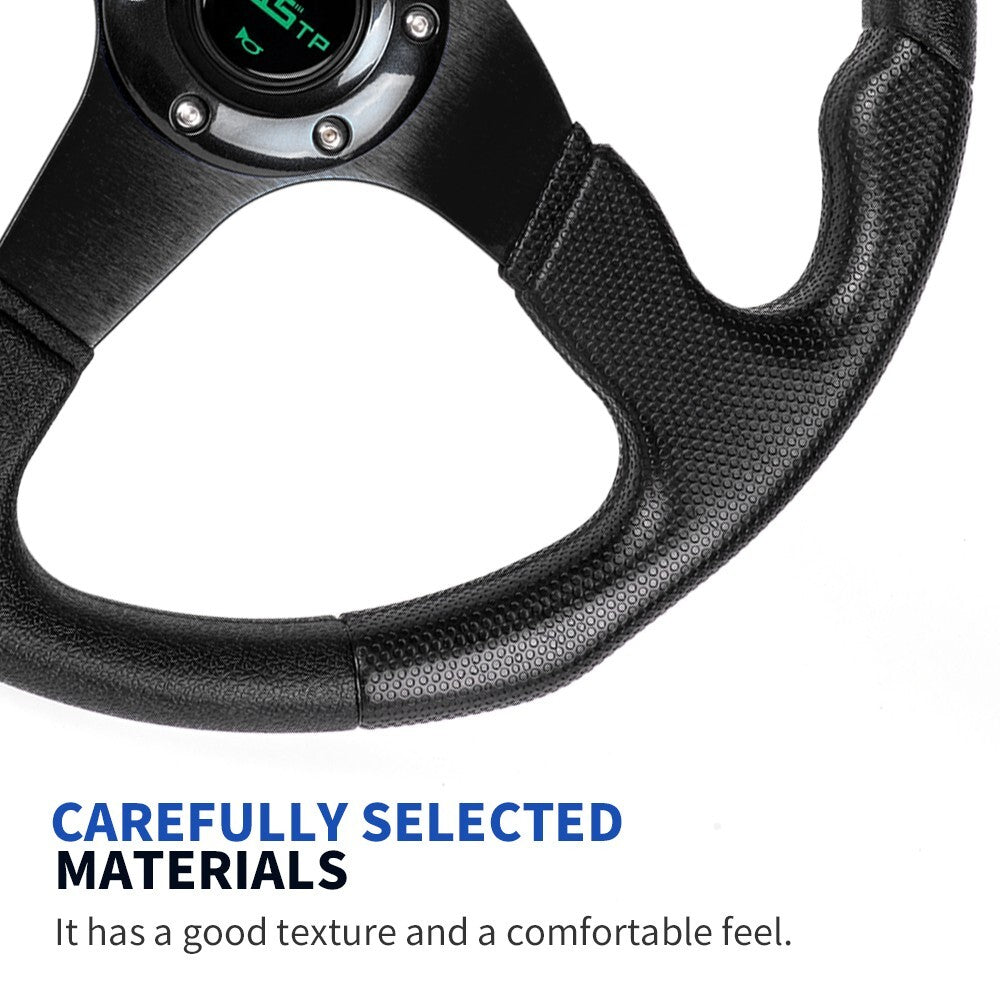 14mm Universal Drifting Racing Steering Wheel Aluminum 6 Bolt Black