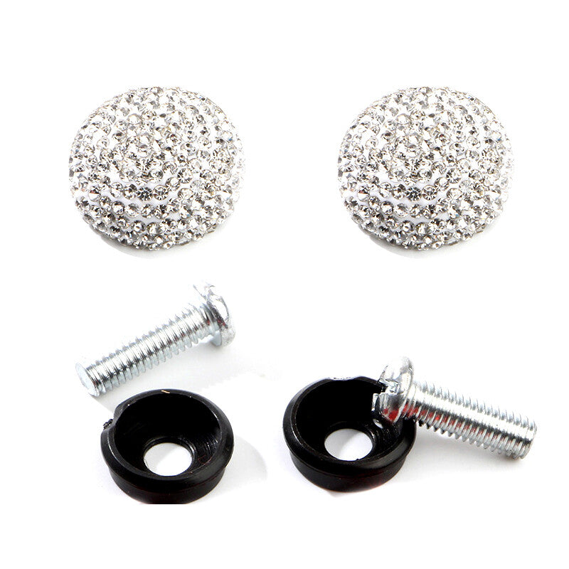 2-Piece Diamond Sparkling Cap Automatic Screw Bolt Cap Crystal Sparkling License Plate Frame