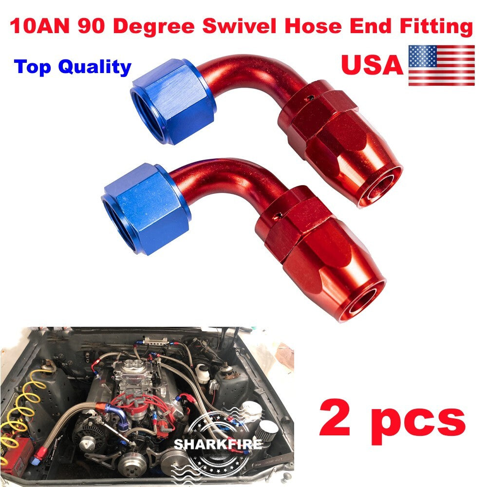 10AN 90-degree rotating hose end connector (2 pieces) braided fuel line end adapter