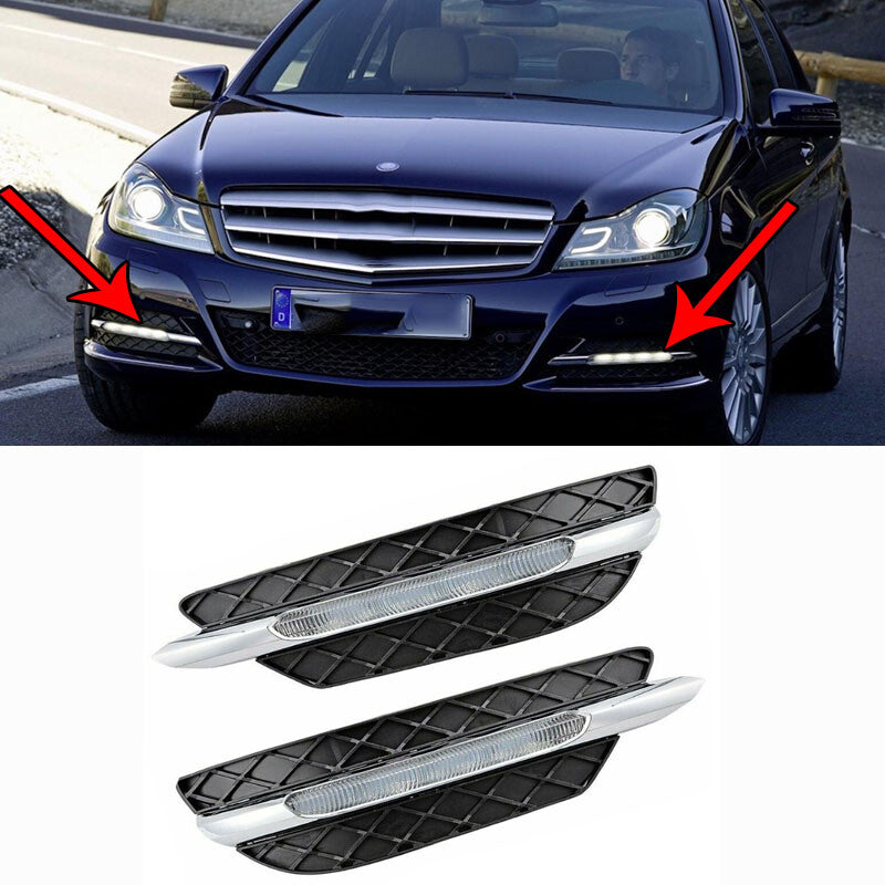 LED DRL Fog Lamp Rront Bumper Grilles for Mercedes-Benz C-Class W204 2011-2014