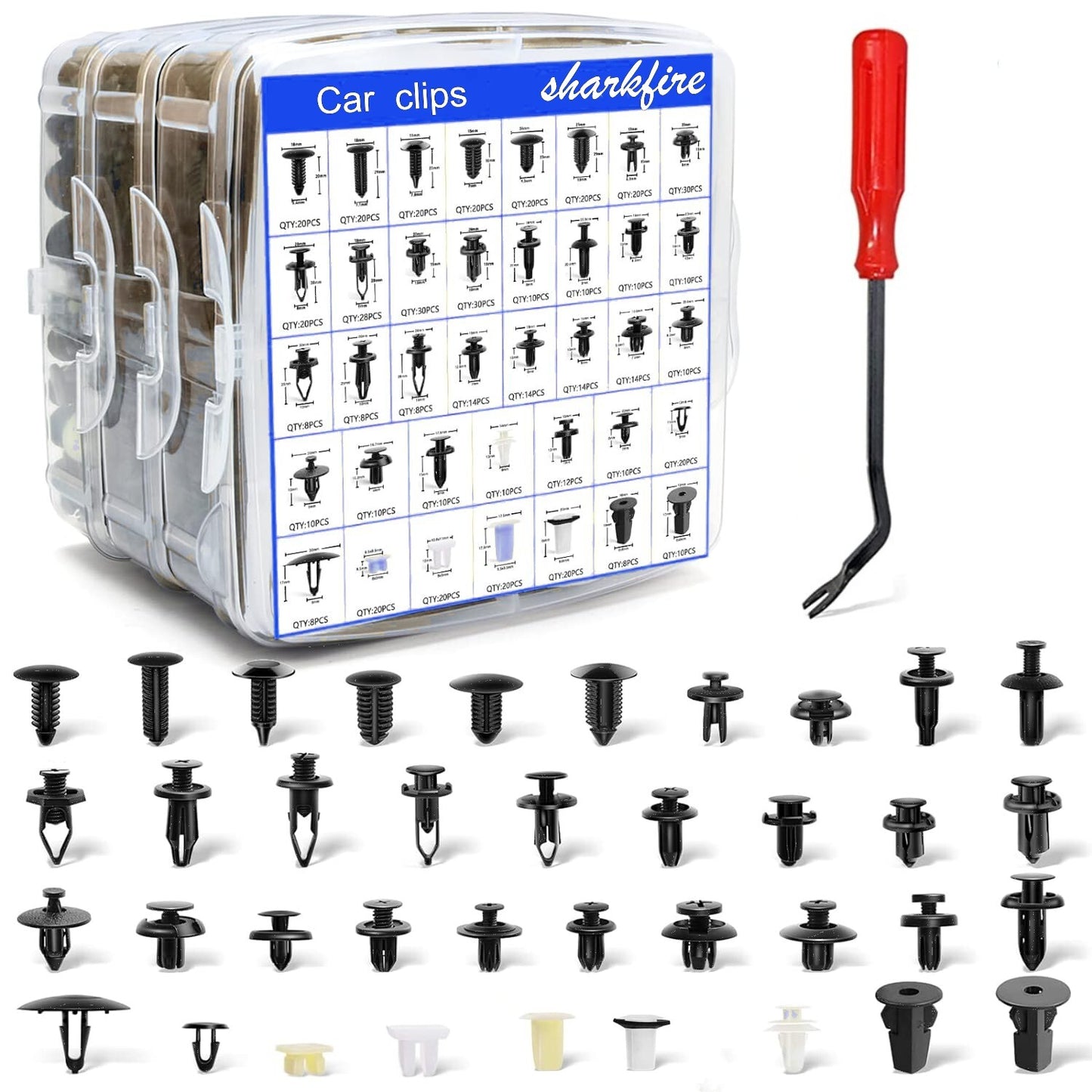597-piece anti-collision clamp car kit with plastic rivets and fasteners - promotional kit