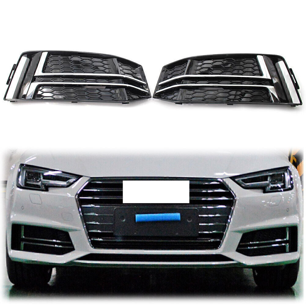 L+R Front Bumper Lower Grille Grill Fit for Audi S4 A4 B9 2017 2018 Chrome