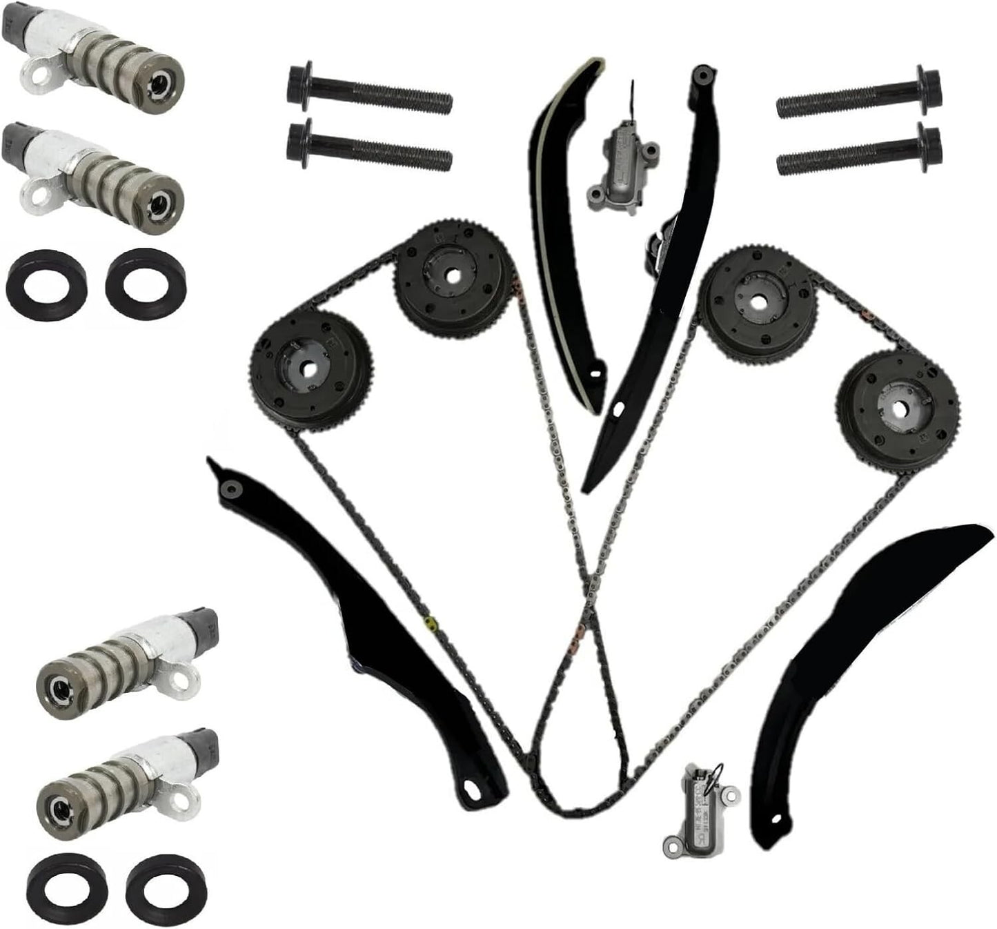Chains Guides Tensioners Solenoids PHASERS KIT For 2017-2024 for Ford F150 3.5L