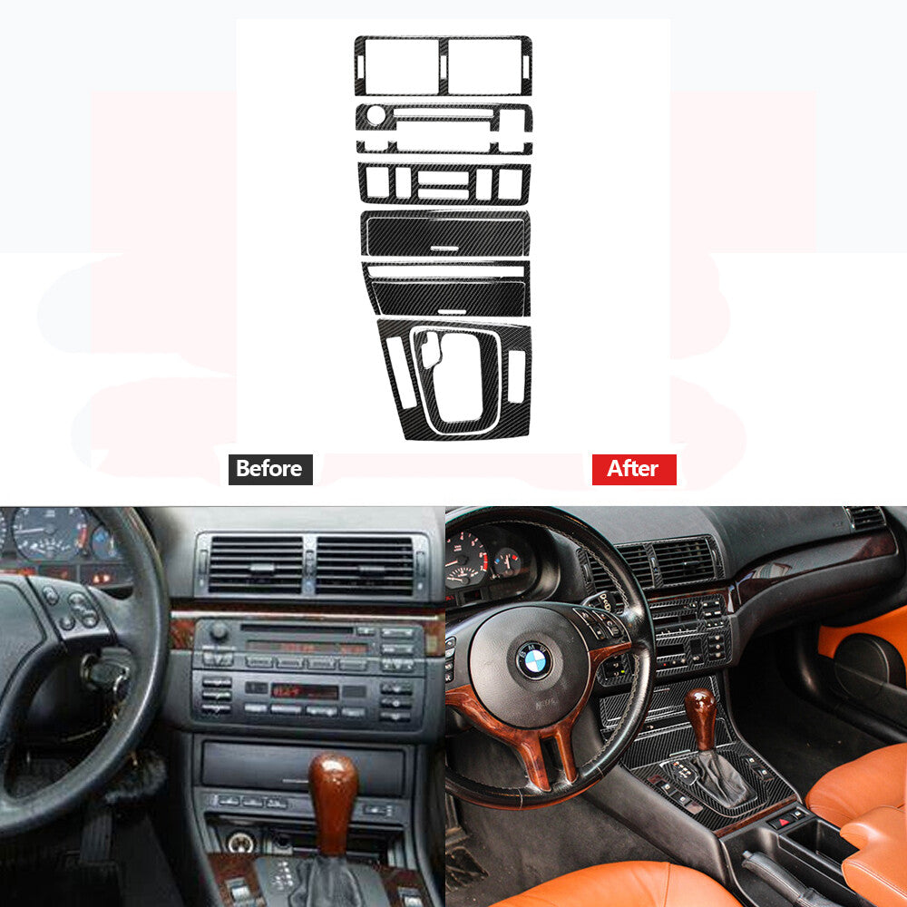 8x Carbon Fiber Center Control Decorative Cover Trim for BMW 3 Series E46 98-05