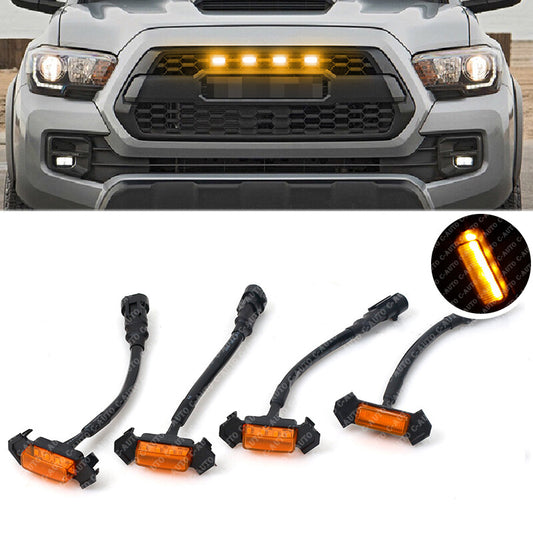4Pcs yellow lens Car LED Front Grille Amber Lighting for Toyota Tacoma 2016-2020