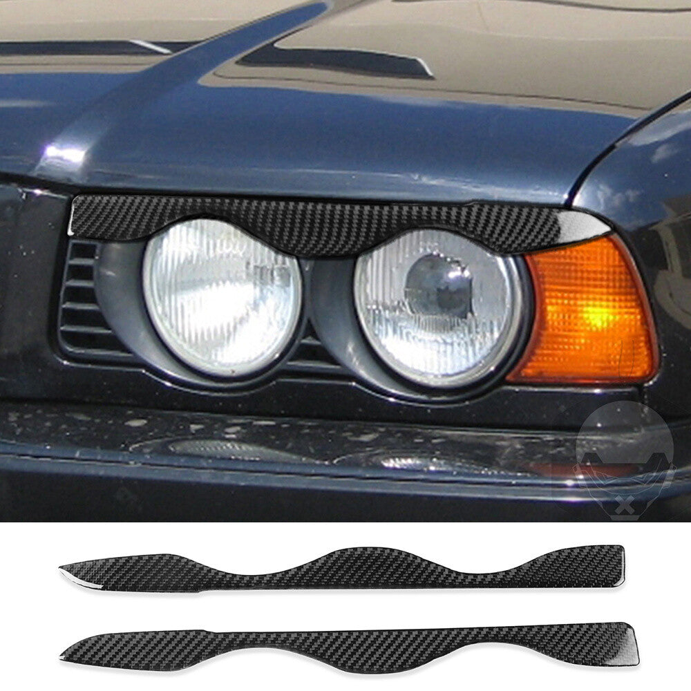 Carbon Fiber Front Headlight Eyelids Eyebrow Trim for BMW 5 Series E34 1988-1996