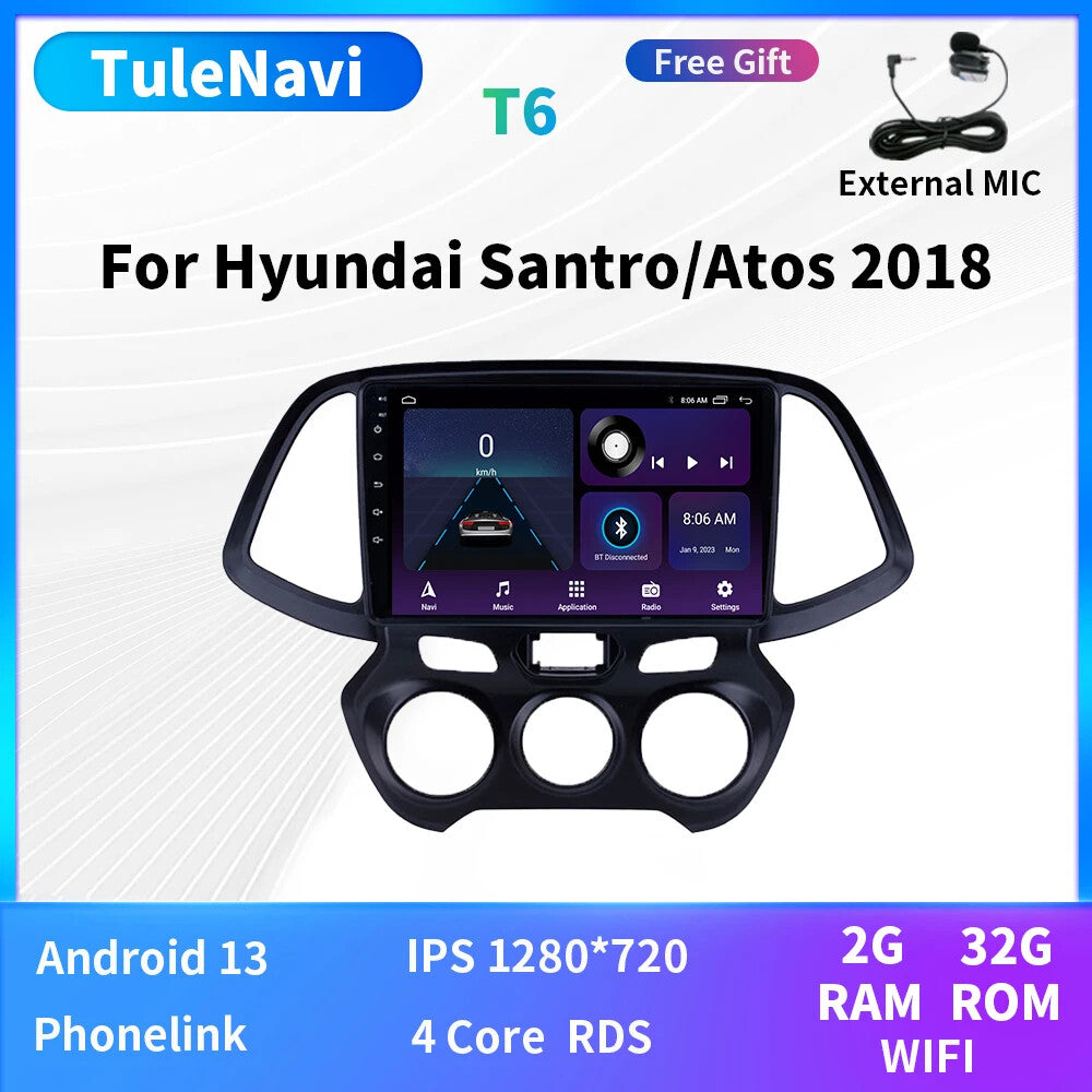 for Hyundai Santro Atos Car Radio Video Multimedia Android Auto GPS Navigation