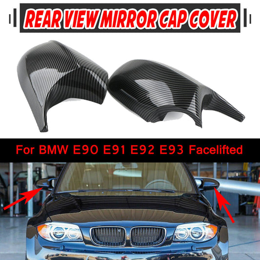 2-Piece Carbon Fiber Colored Mirror Protective Case for BMW E90, E92, E93, LCI, and M3 (Style 2007-13)
