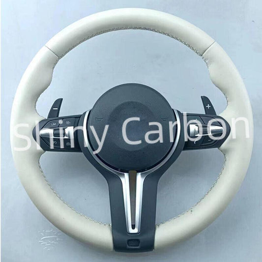Beige full leather steering wheels suitable for BMW F10, F30, 330i, 440i, M2, M3, M4, M5, M6, X2, X3, X4.