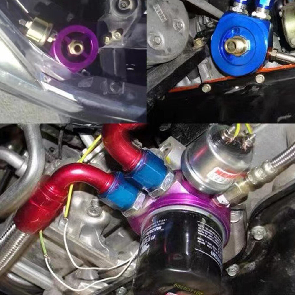 Blue Aluminum Oil Filter/Cooler Sandwich AN10 Block Adapter Gauge Sensor Plate