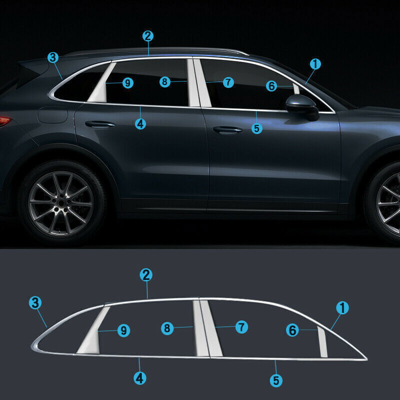 for Porsche for Cayenne 2019-2023 Stainless Steel Window Trim Strip Cover 18p Silver