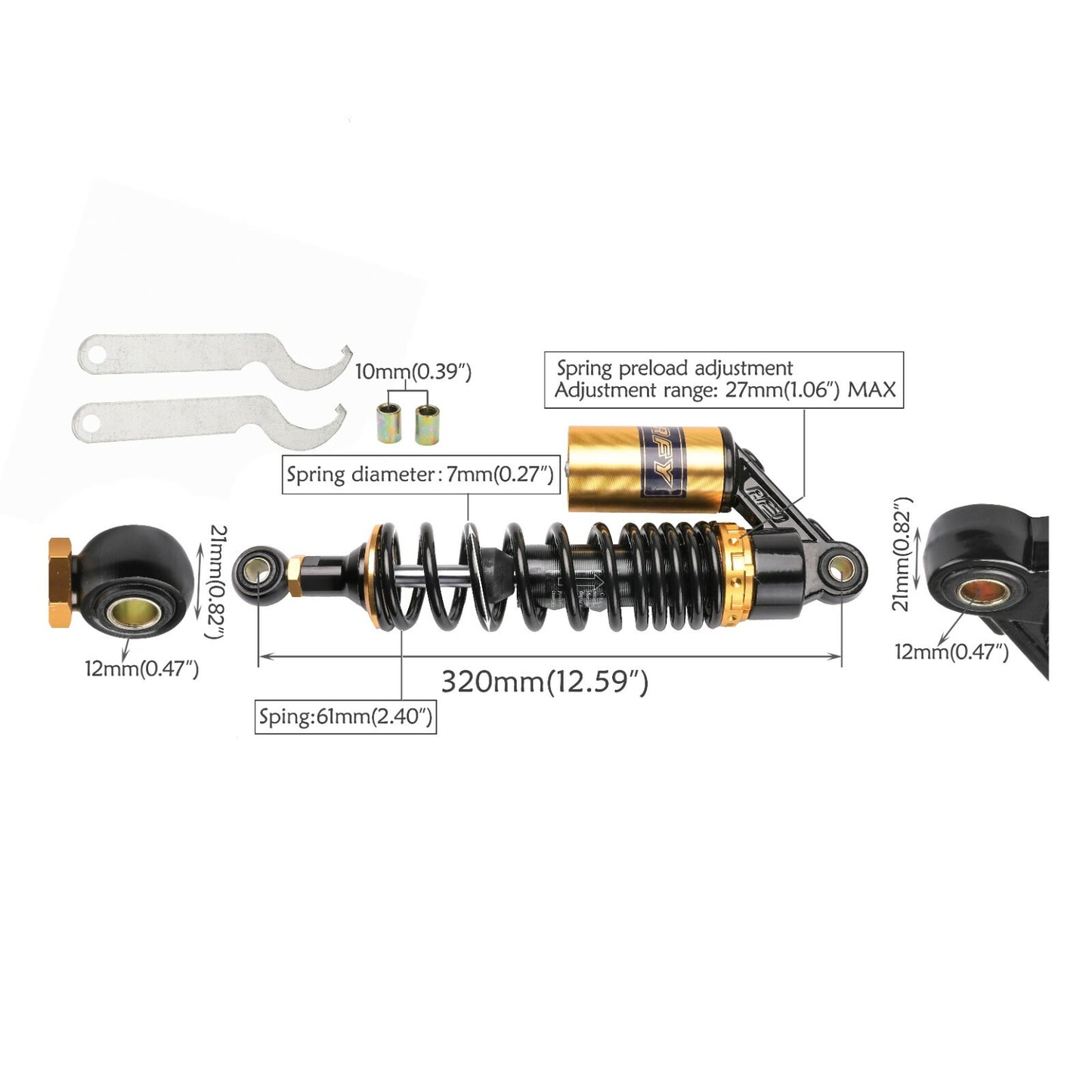 A pair of 320mm 12.5-inch rear shock absorbers for the CT90 Trail Coolster 125cc ATV scooter.