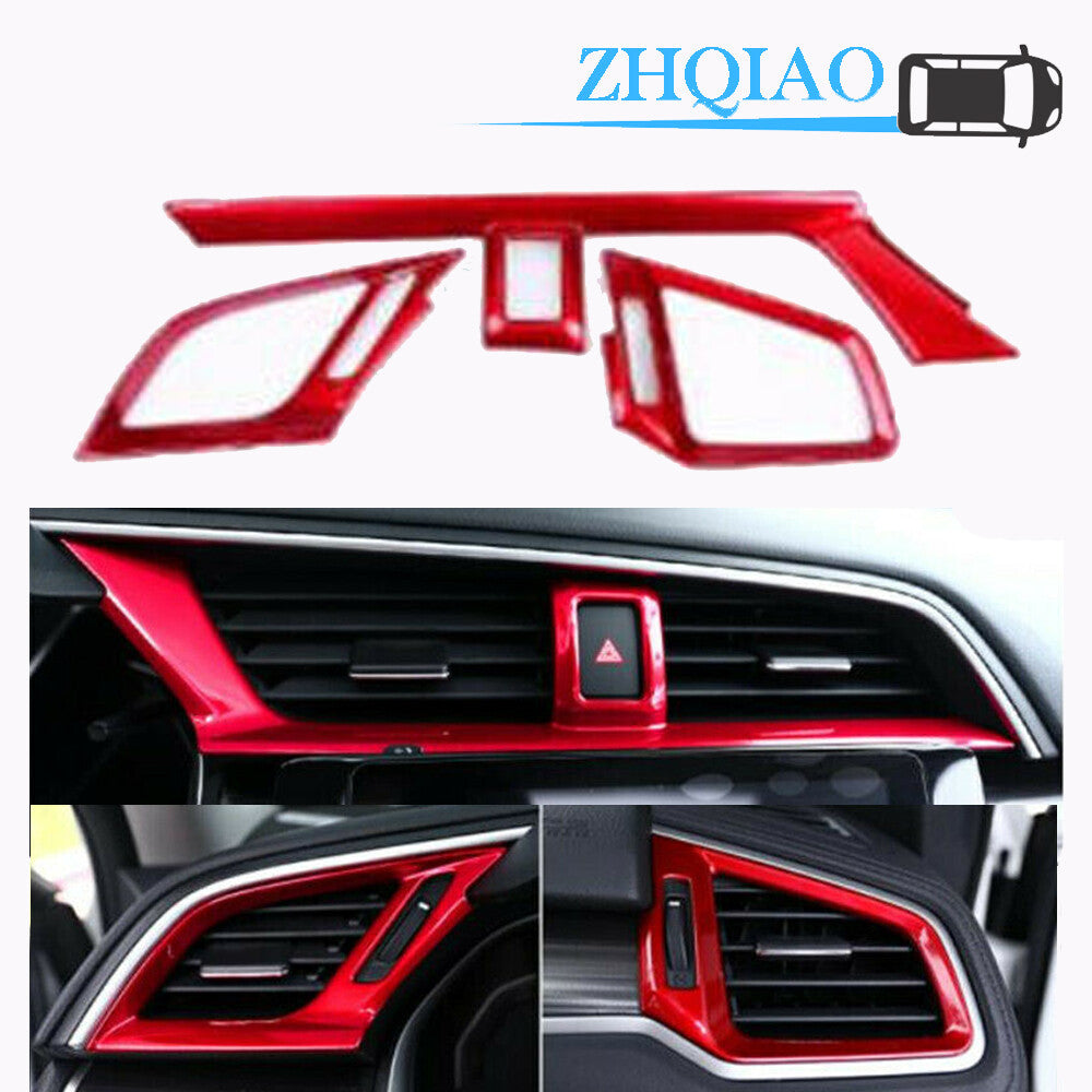 3PCS Red Front Dashboard AC Air Vent Outlet Cover Trim for Honda for Civic 2016-2020