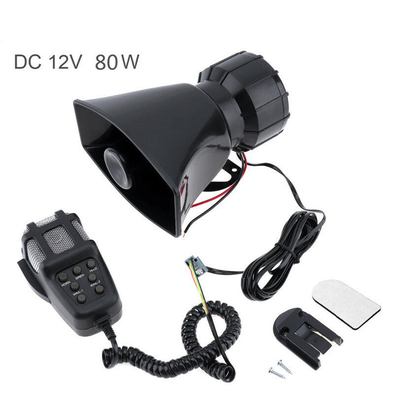 Car Truck MIC System 80W Loud Horn 110dB 7 Sounds Tone Speaker Microphone