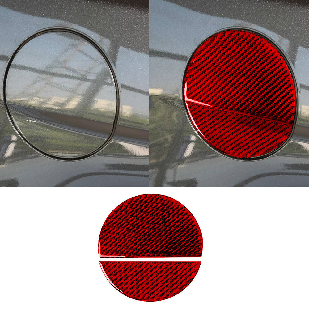 2¡Á Red Carbon Fiber Fuel Tank Filler Door Cover Gas Cap for Ford for Mustang 2015-22