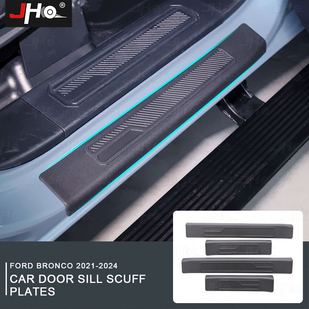 Black Door Sill Trim Step Protector Scuff Plate for Ford Bronco 2021-2024