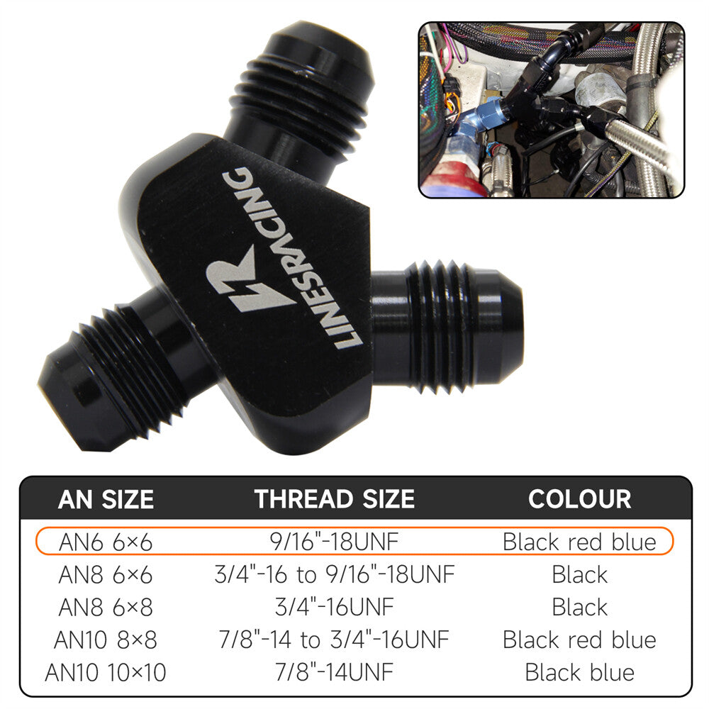 AN6 AN6 9/16-18UNF 3 Way Y Block Car Aluminum Fittings Adapter Universal Black