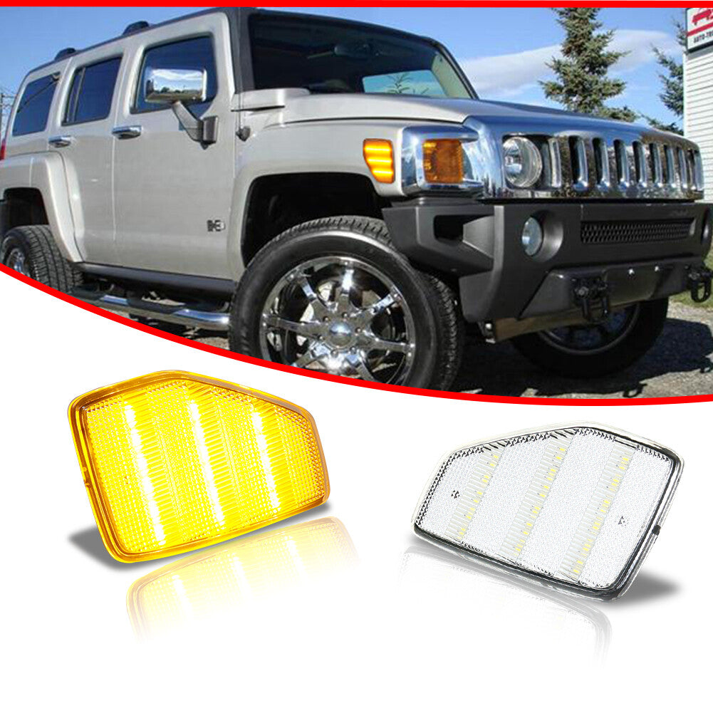 2-Pack Transparent Amber LED Front Wheel Fender Side Marker Lights for 2006-10 for HUMMER H3