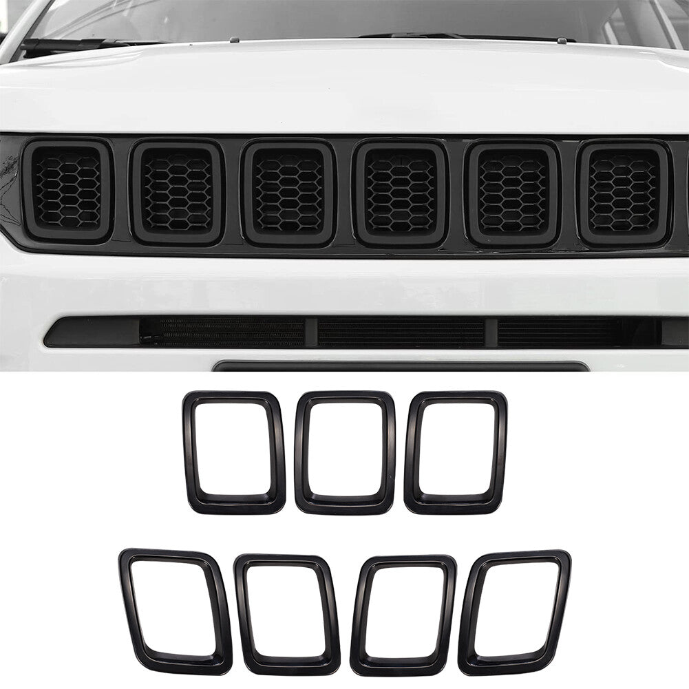 7pcs Grille Grill Cover Inserts Frame Trims Kit for Jeep Compass 2017-2020