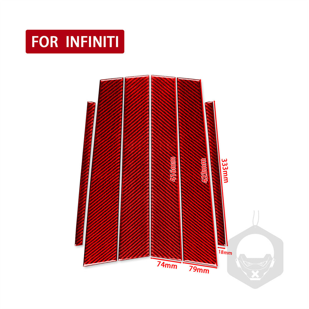 6¡ÁRed Carbon Fiber Door Window Pillar Post Trim for Infiniti G37 Sedan 2007-2013