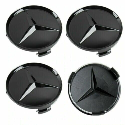 4-piece set of 75mm black wheel center hubcaps with AMG rim badges