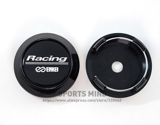 4-piece set of 64mm Enkei racing rim caps, wheel center caps, hub logos, black