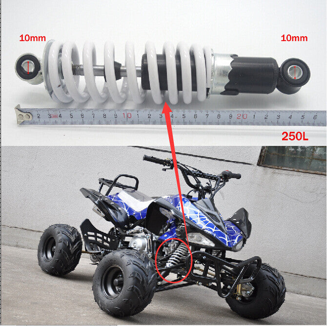 600 lbs, 250 mm, 9.8-inch rear shock suspension suitable for all-terrain vehicles, 4-wheelers, and for mini bikes.