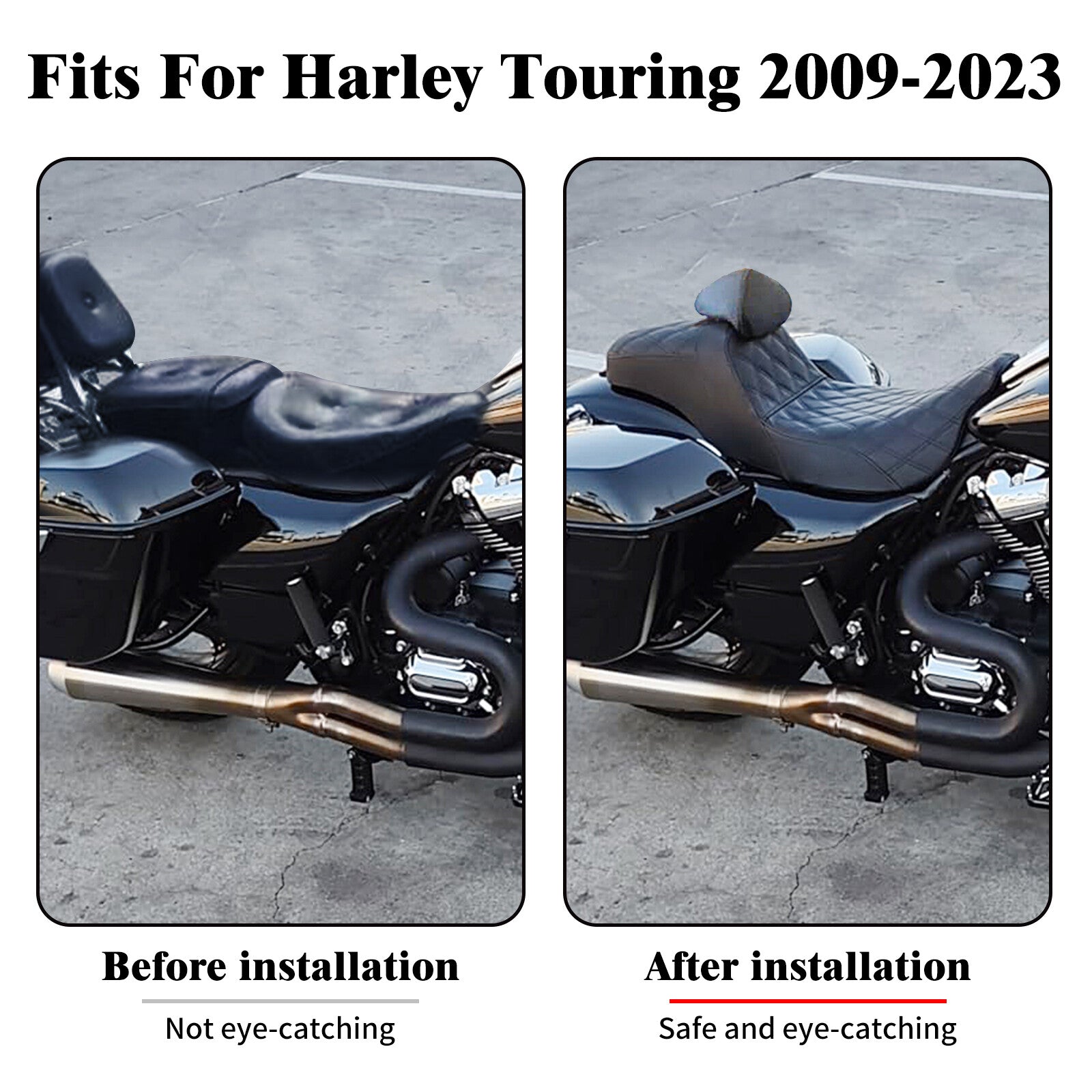Driver Passenger for Seat White Line w/ Backrest for Harley Street Road Glide 09-23