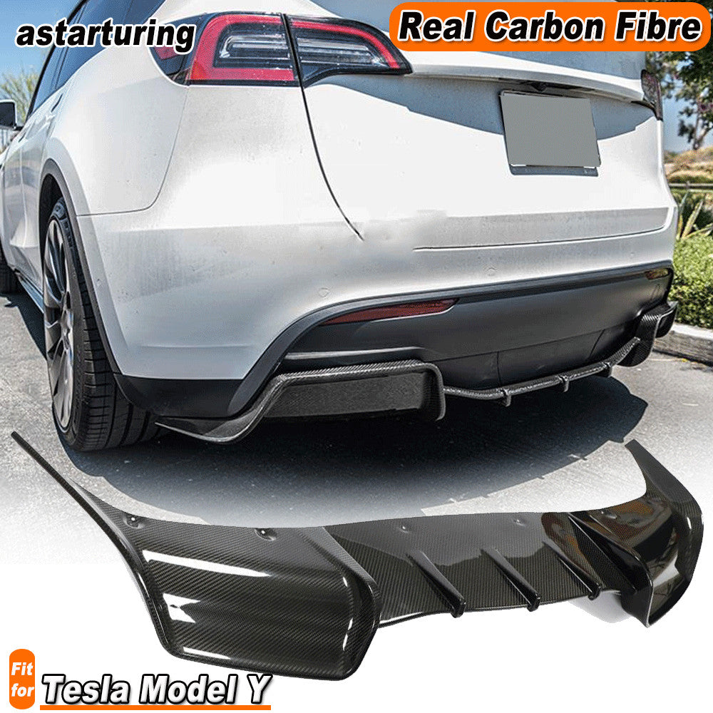 Fit for Tesla for Model Y 2019-2023 Real Carbon Rear Bumper Diffuser Lip Spoiler
