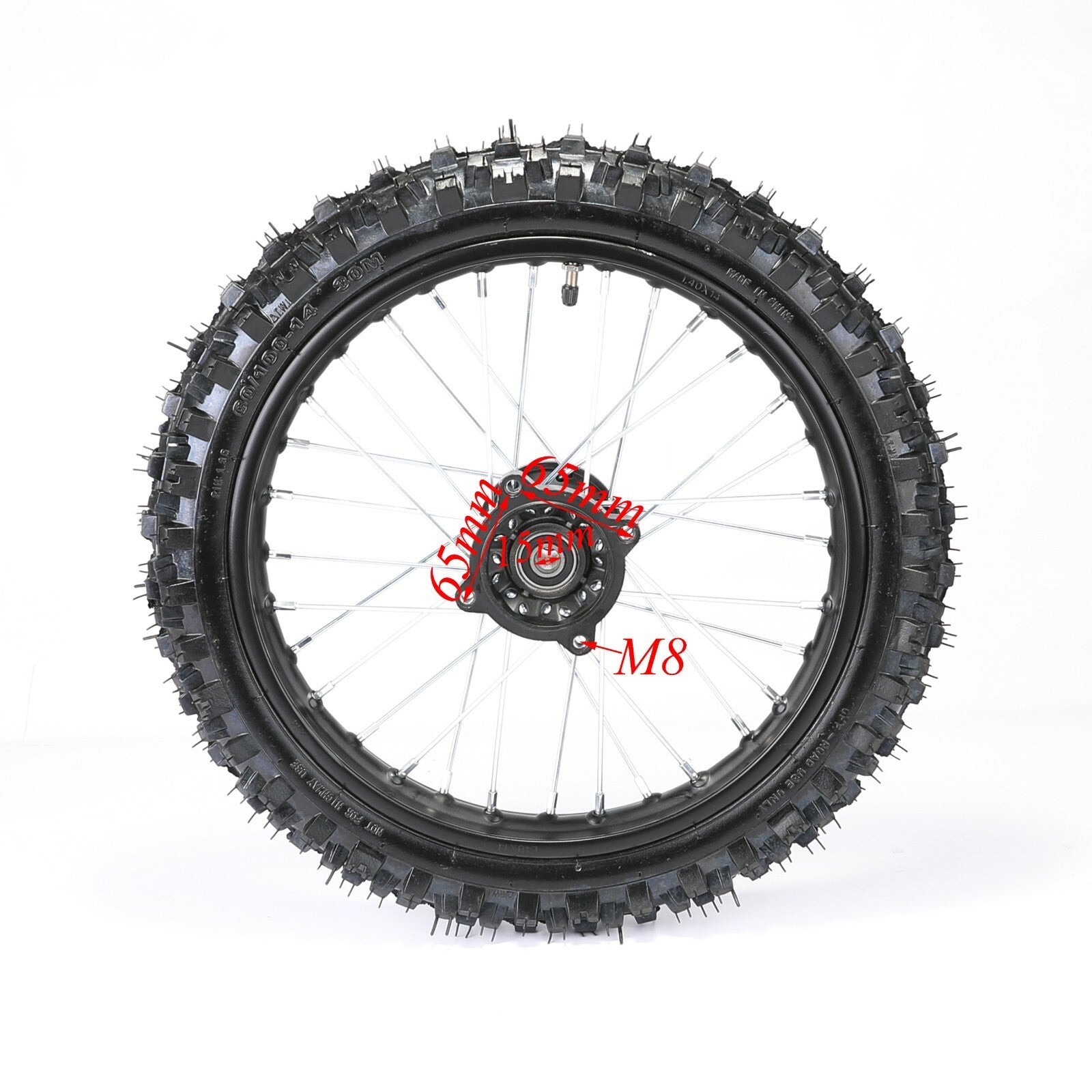 15mm 60/100-14 80/100-12 tire and rim kit for Taodao SSR 110cc 125 CRF70 bicycles.