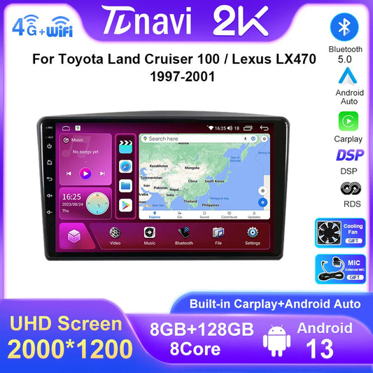 for Lexus LX470 for Toyota for Land Cruiser LC100 1997-2001 CarPlay Car Radio GPS 4G
