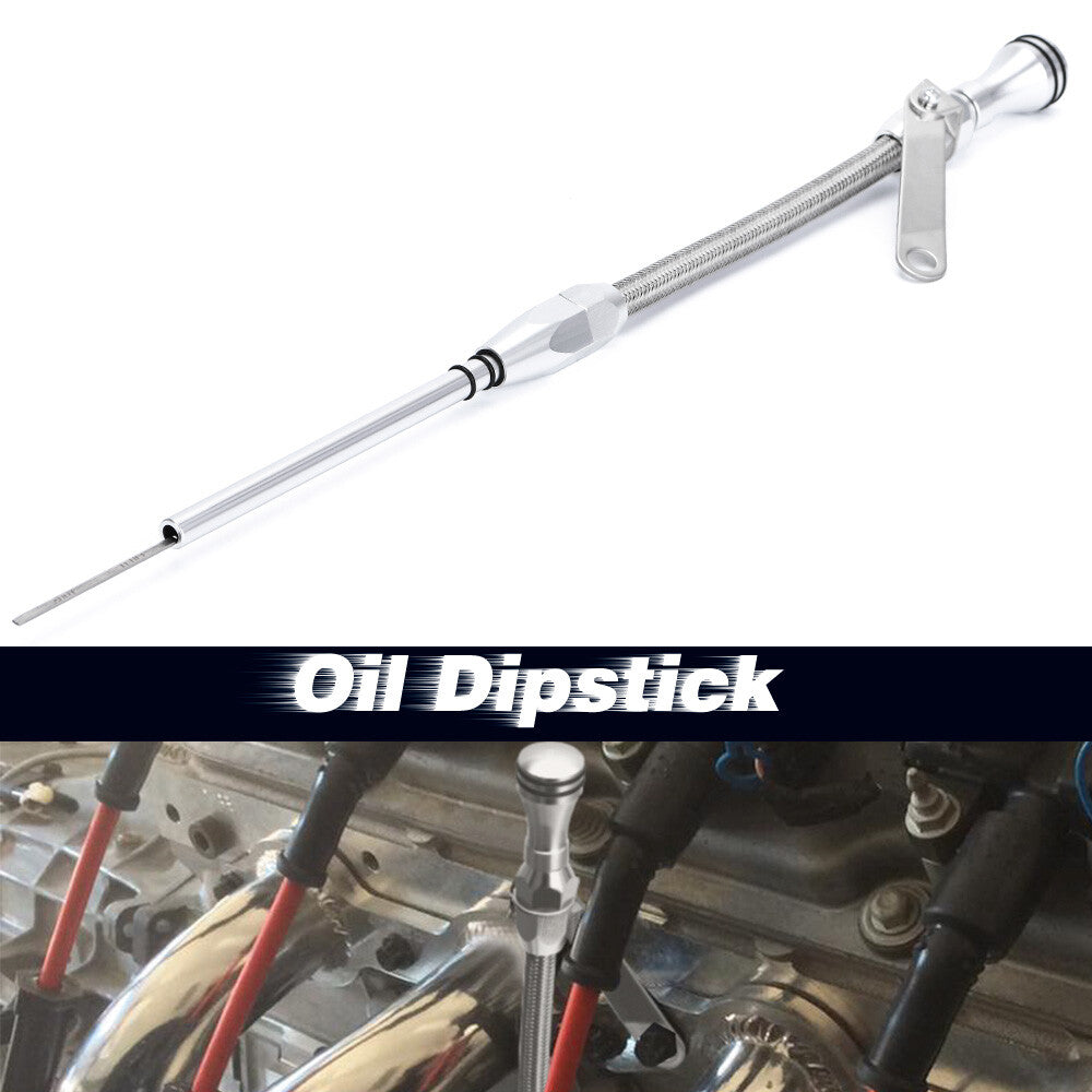 Stainless Braided Oil Pan Dipstick Passenger Side For SBC for Chevy 305 350 400 5.7