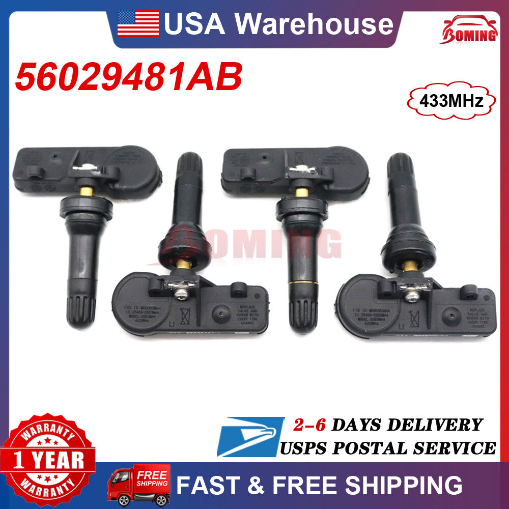 4-piece 56029481AB Tire Pressure Sensor Monitoring TPMS 433MHz for Dodge for Ram for Jeep
